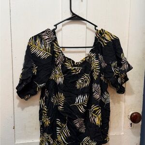 Maurices Black and Yellow Leaf Print Blouse